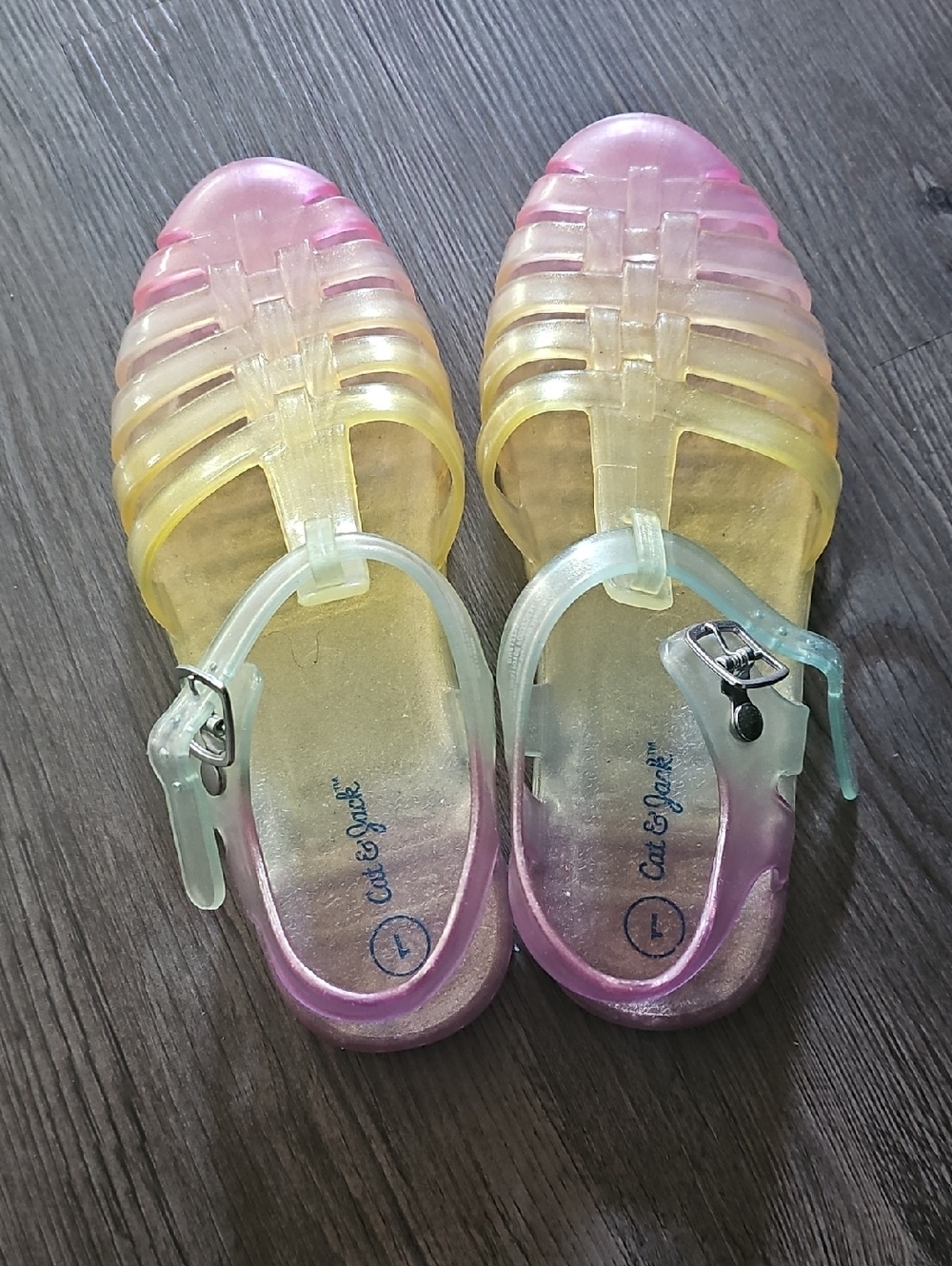 Cat & Jack Jelly Sandals in Pink Yellow Ombre with Clear Straps